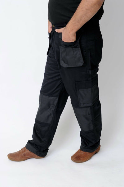 IBEX Multi Pockets Men's Combat Cargo Work Trousers with Knee Pad Pockets, Available in Full Black and Grey Colours