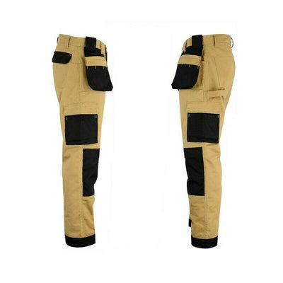 IBEX Multi Pockets Men's Combat Cargo Work Trousers with Knee Pad Pockets, Available in Beige/Khaki and Black Colours