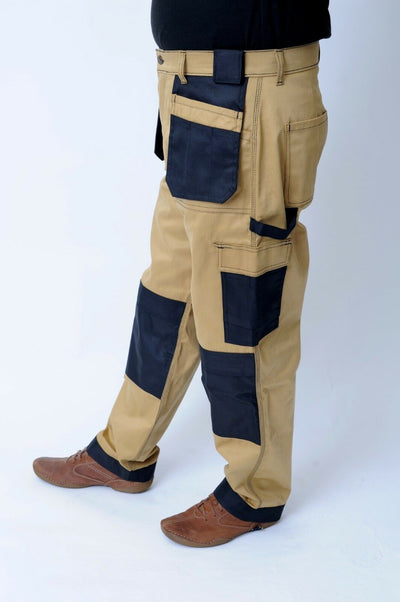 IBEX Multi Pockets Men's Combat Cargo Work Trousers with Knee Pad Pockets, Available in Beige/Khaki and Black Colours